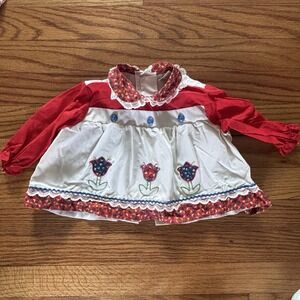Vintage Baby Togs Girl Dress 6-9M Red Gingham Flowers Appliqué Lace 1980s